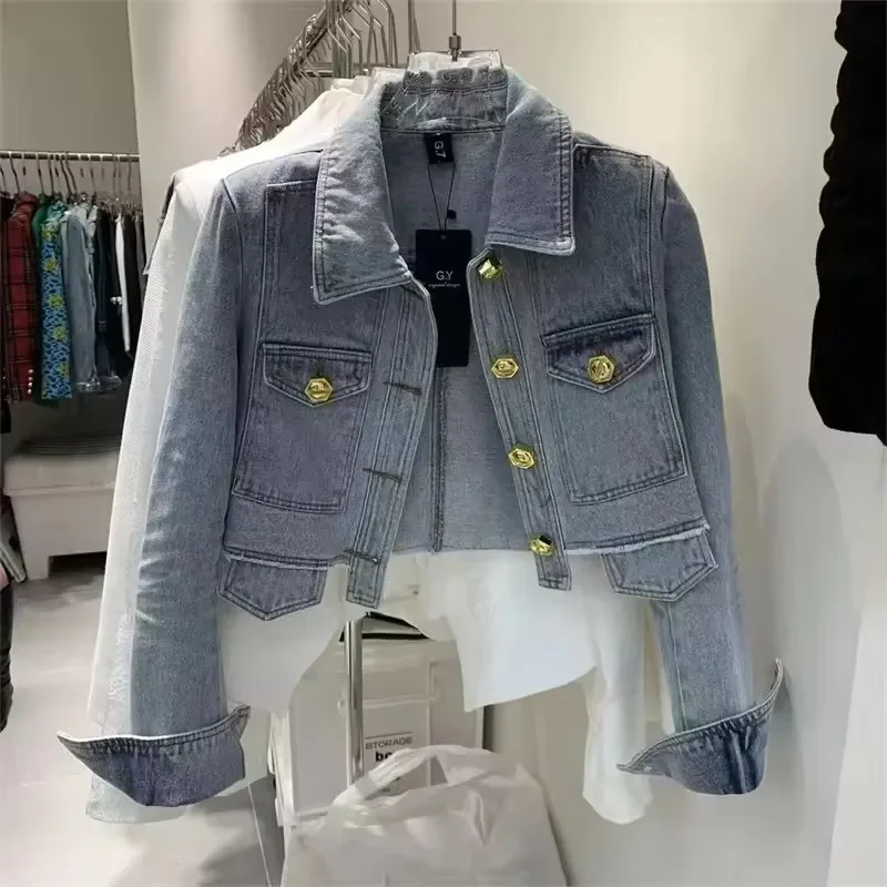 New Spring Autumn Women Vintage Long Sleeve Gold Buttons Denim Jacket Female Casual Short Blue Irregular Jeans Coat Ladies Tops
New Spring Autumn Women Vintage Long Sleeve Gold Buttons Denim Jacket Female Casual Short Blue Irregular Jeans Coat Ladies Tops