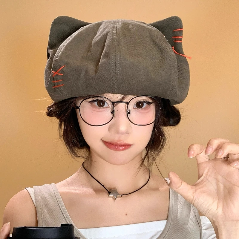 Japanese Cute Red Line Design Cat Ears Berets Cap Y2K Summer and Autumn Travel Versatile Sweet Retro Painter Hats for Woman
Japanese Cute Red Line Design Cat Ears Berets Cap Y2K Summer and Autumn Travel Versatile Sweet Retro Painter Hats for Woman