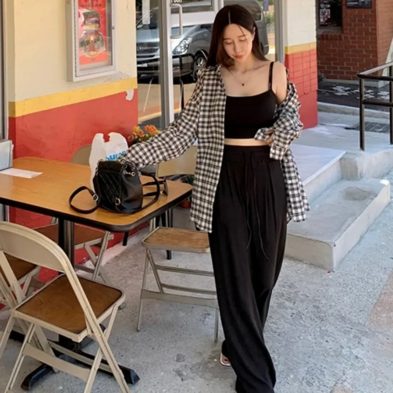 Korean Style Chic Ageless Slim Fit Strap Vest Top Fashion Casual Wide Leg Pants Set Women's Summer Season High Waist
Korean Style Chic Ageless Slim Fit Strap Vest Top Fashion Casual Wide Leg Pants Set Women's Summer Season High Waist
