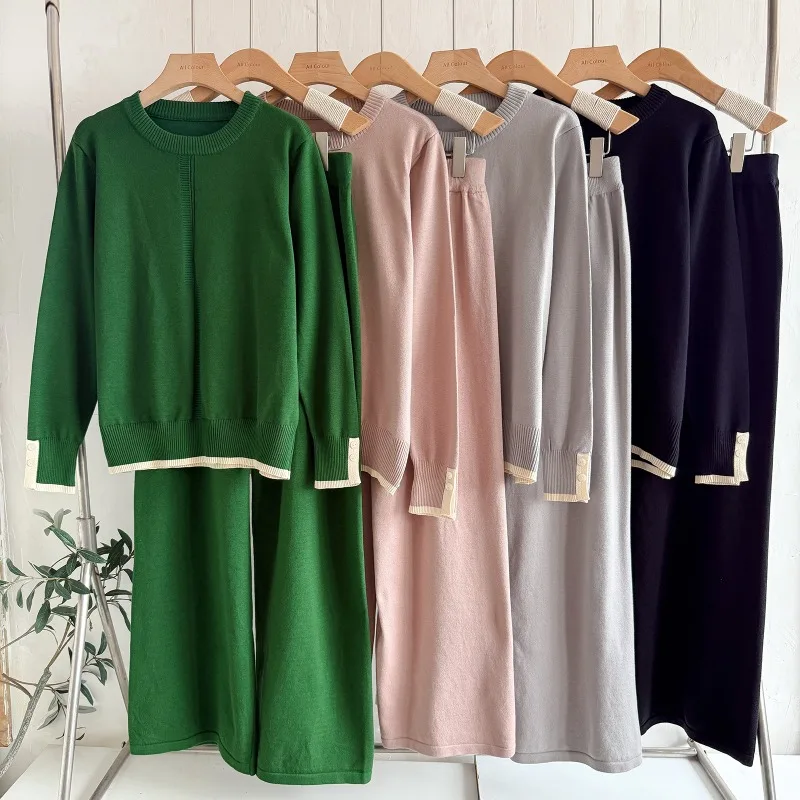 Autumn Fashion Stitching Two-Piece Sets Crewneck Stretch Knitted Sweater High Waist Loose Wide Leg Pants Suit Women's Clothing
Autumn Fashion Stitching Two-Piece Sets Crewneck Stretch Knitted Sweater High Waist Loose Wide Leg Pants Suit Women's Clothing