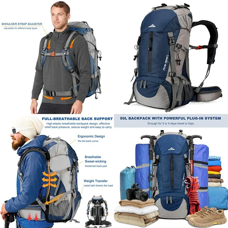 Loowoko 50L Hiking Backpack, Waterproof Camping Essentials Bag with Rain Cover, 45+5 L Lightweight Backpacking Back Pack
Loowoko 50L Hiking Backpack, Waterproof Camping Essentials Bag with Rain Cover, 45+5 L Lightweight Backpacking Back Pack
