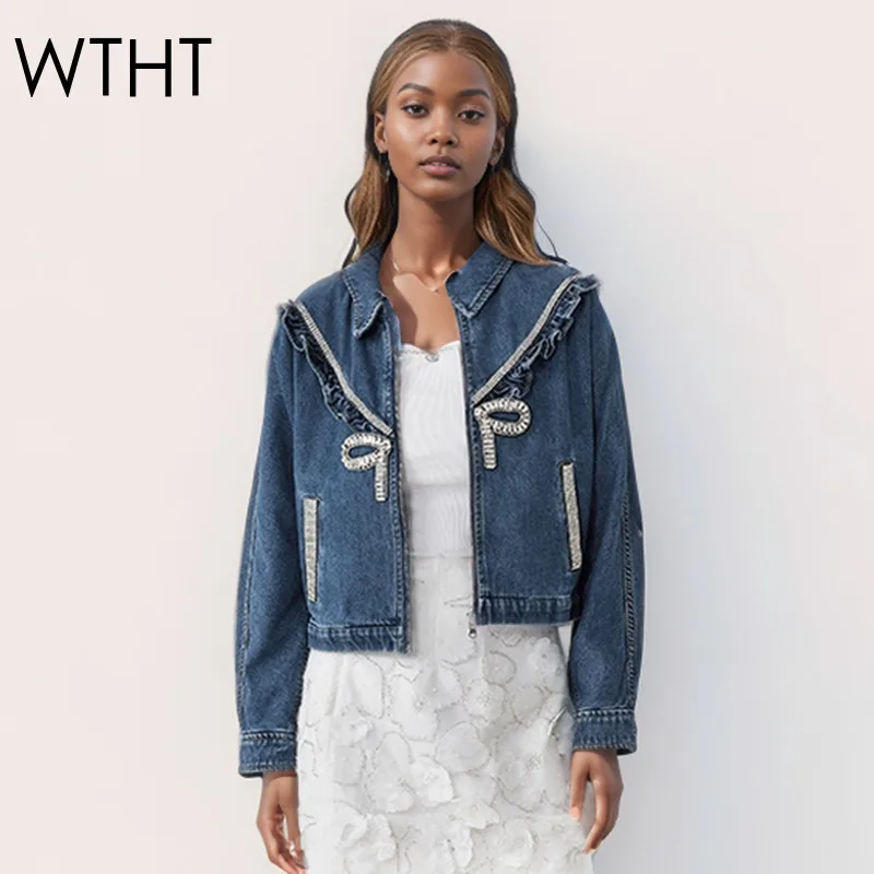 WTHT Новая модная женская джинсовая куртка со сращенными бриллиантами и рюшами по краям и бантами, весна 2021, модное пальто с длинными рукавами и лацканами, женское 1LS1344
WTHT Новая модная женская джинсовая куртка со сращенными бриллиантами и рюшами по краям и бантами, весна 2021, модное пальто с длинными рукавами и лацканами, женское 1LS1344
