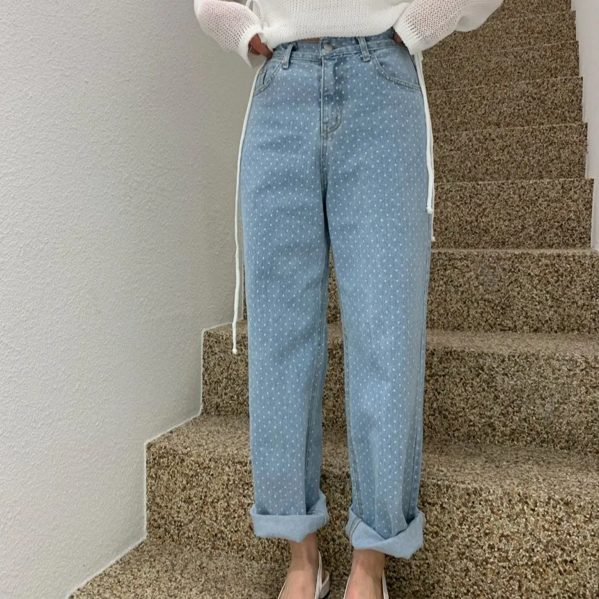 High Waist Straight Leg Casual Denim Long Pants Women's Summer Vintage Fashion Versatile Square Dot Design Blue Jeans
High Waist Straight Leg Casual Denim Long Pants Women's Summer Vintage Fashion Versatile Square Dot Design Blue Jeans
