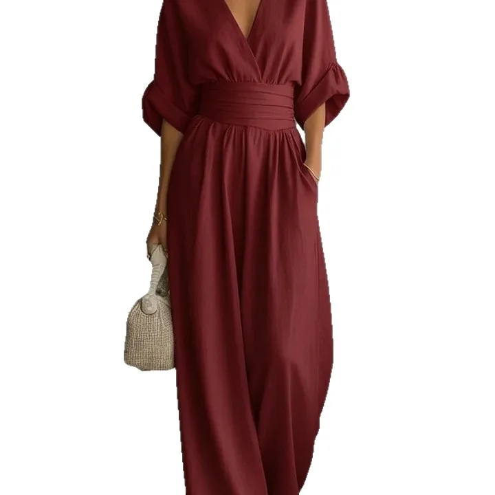 Women Slim Waist V Neck Elegant Jumpsuit Spring Summer Casual Outfit
Women Slim Waist V Neck Elegant Jumpsuit Spring Summer Casual Outfit