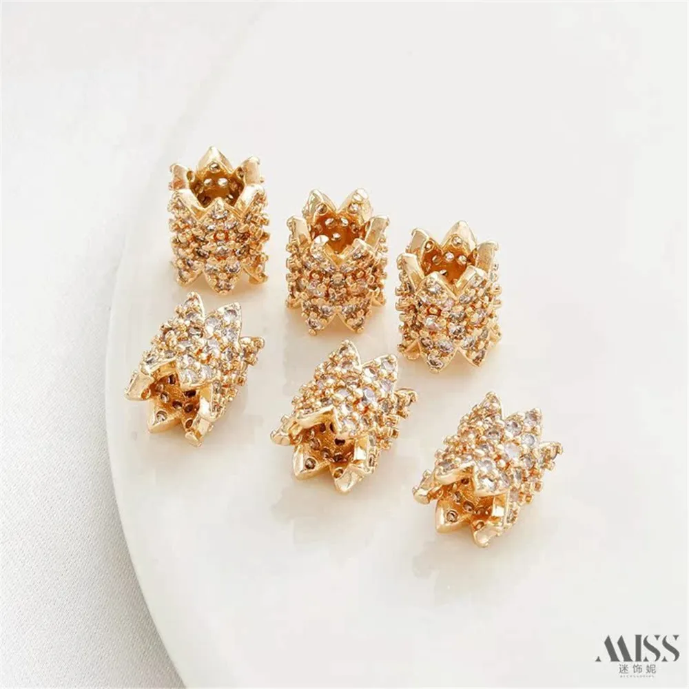 14K Bag Gold Full Zircon Tooth Edge Large Hole Bucket Bead Spacer DIY Bracelet Necklace Beaded Hanging Jewelry Accessories
14K Bag Gold Full Zircon Tooth Edge Large Hole Bucket Bead Spacer DIY Bracelet Necklace Beaded Hanging Jewelry Accessories