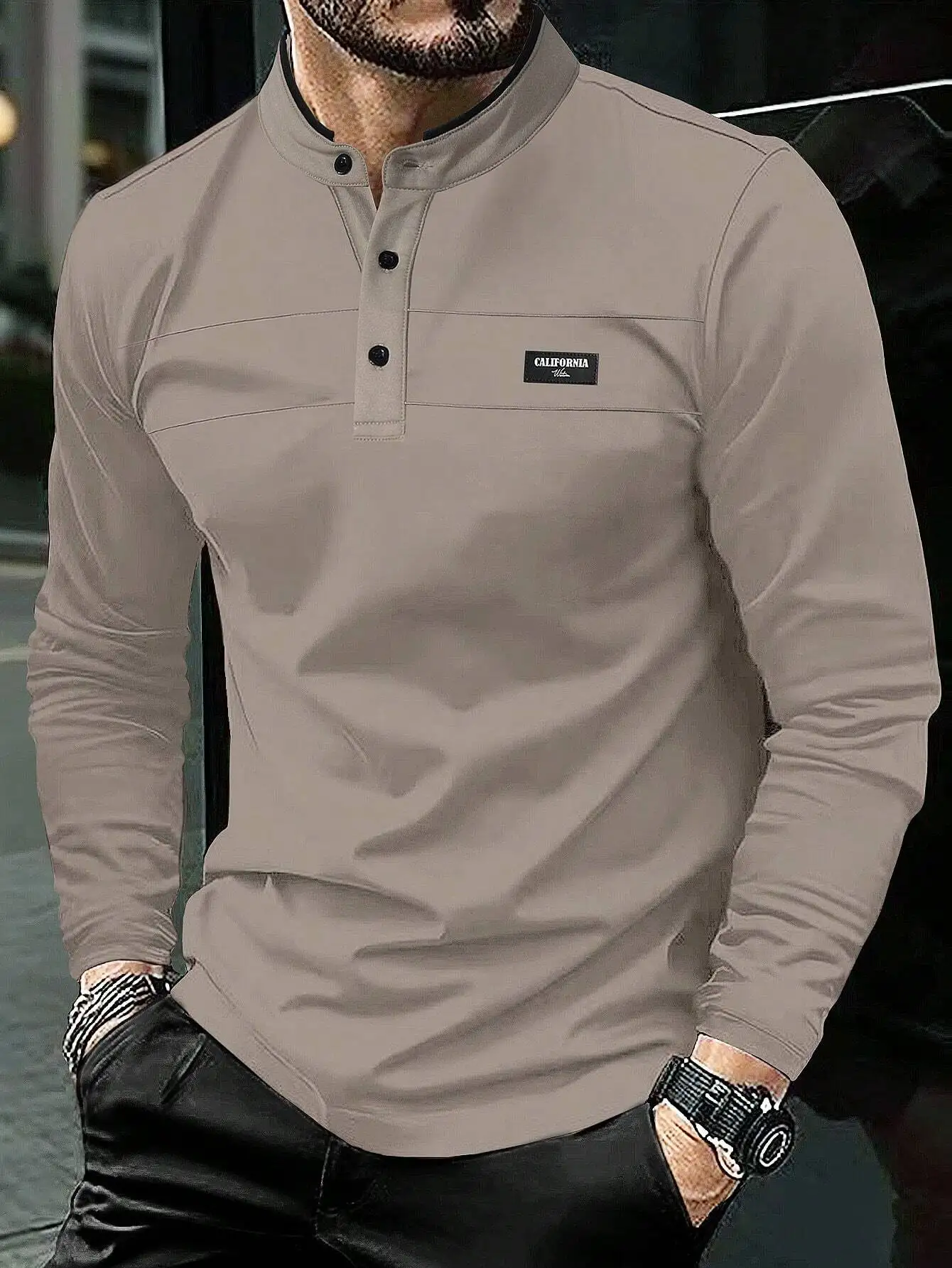Men's Beige Stand Collar Long Sleeve Button-Up Shirt, Casual Workwear
Men's Beige Stand Collar Long Sleeve Button-Up Shirt, Casual Workwear