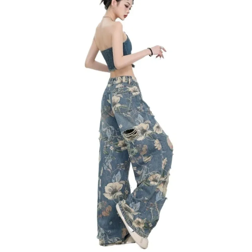 Grunge Floral Jeans Women Y2K Ripped Ins Broken Hollow Pants Streetwear Loose Flower Cowboy Pants Spring Autumn
Grunge Floral Jeans Women Y2K Ripped Ins Broken Hollow Pants Streetwear Loose Flower Cowboy Pants Spring Autumn