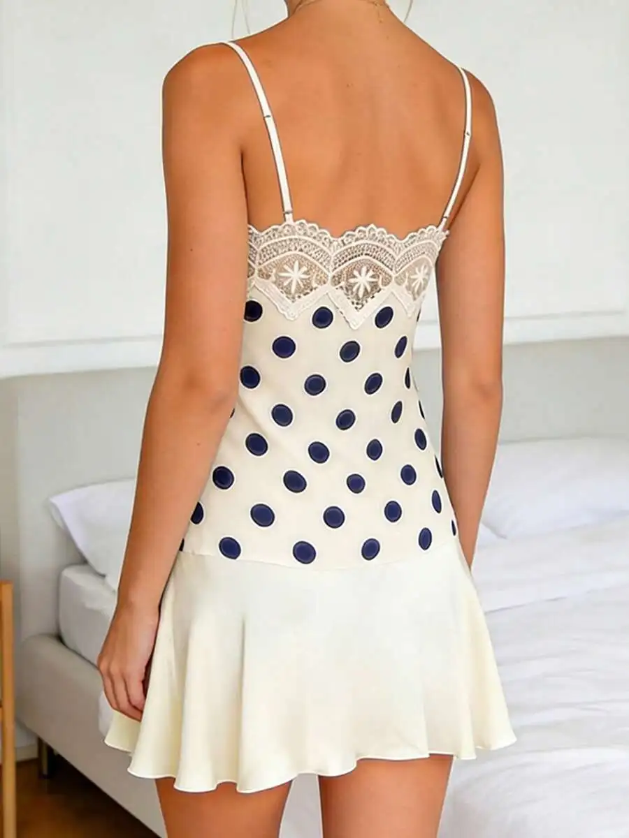 Polka Dot Lace Trim Spaghetti Strap Satin Slip Dress Nightgown
Polka Dot Lace Trim Spaghetti Strap Satin Slip Dress Nightgown