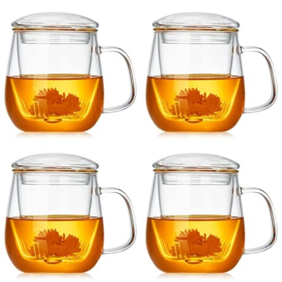 Glass Teacups 4 Pack Glass Tea Cup with Infuser and Lid 17.6oz/520ml Large Borosilicate Teacup Tea Clear Mug Cup for Loose Leaf
Glass Teacups 4 Pack Glass Tea Cup with Infuser and Lid 17.6oz/520ml Large Borosilicate Teacup Tea Clear Mug Cup for Loose Leaf