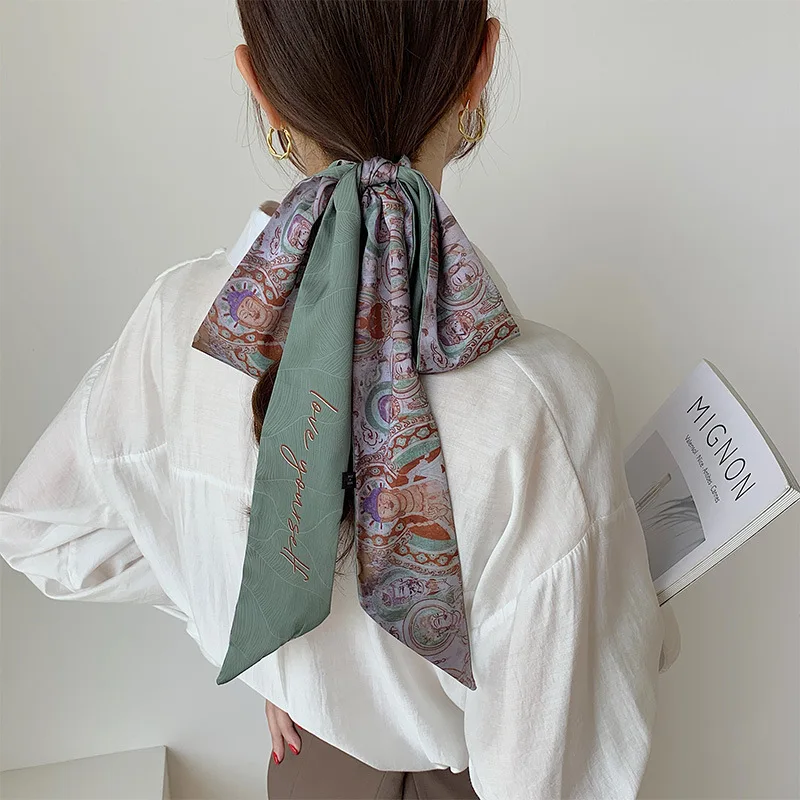 New Chinese retro silk scarf Dunhuang art long elegant decorative scarf double-sided Chinese style tie wrap hair ribbon 
New Chinese retro silk scarf Dunhuang art long elegant decorative scarf double-sided Chinese style tie wrap hair ribbon