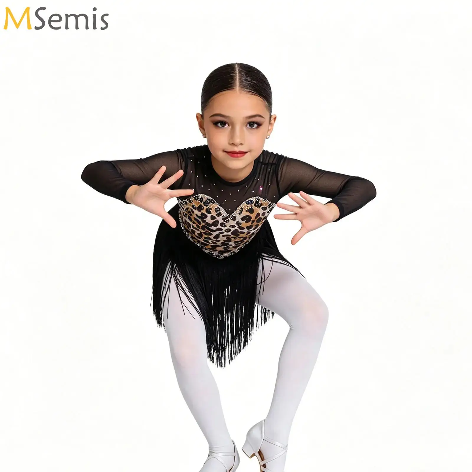 Leopard Latin Dance Leotard Dress for Girls Practice Performance Clothes Long Sleeve Fringe Skirt Kids Competition Dancewear
Leopard Latin Dance Leotard Dress for Girls Practice Performance Clothes Long Sleeve Fringe Skirt Kids Competition Dancewear