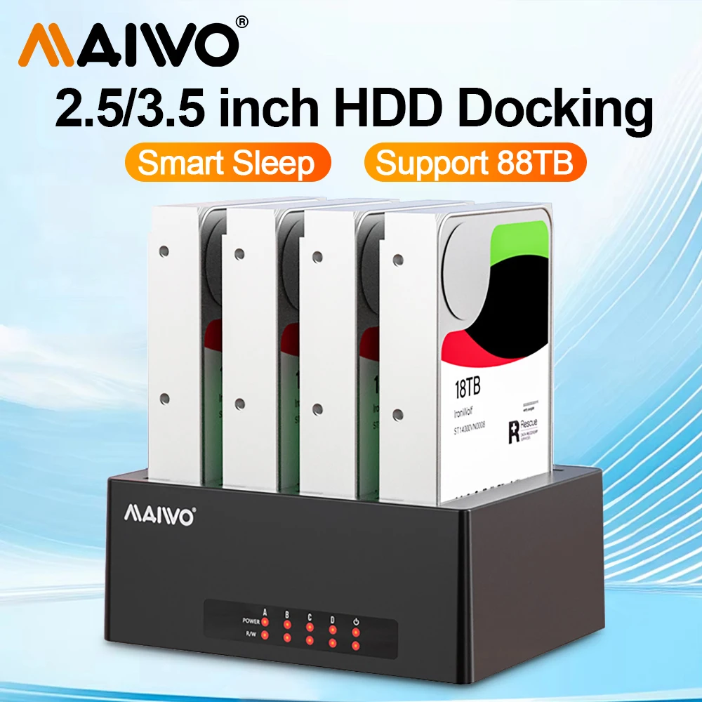 MAIWO 4 Bay HDD Docking Station SATA To Type-C External HDD Enclosure Support 2.5''/3.5'' SATA Hard Drive Enclosure for PC Case
MAIWO 4 Bay HDD Docking Station SATA To Type-C External HDD Enclosure Support 2.5''/3.5'' SATA Hard Drive Enclosure for PC Case