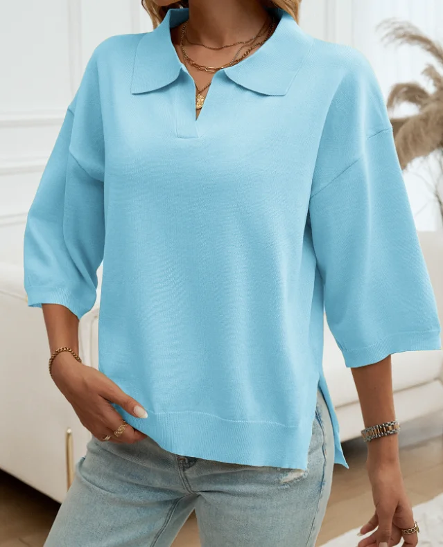 Summer Clothes Woman Fashion 2025 Vacation Casual Style Polo Woolen Shirt for Women
Summer Clothes Woman Fashion 2025 Vacation Casual Style Polo Woolen Shirt for Women