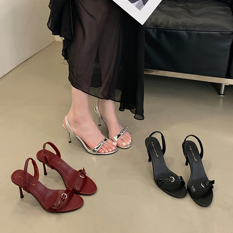 Silver Heels Sandals Ladies Summer Shoes 8cm Stiletto Heeled Sandals Sexy Belt Buckle Burgundy Office Shoes Female
Silver Heels Sandals Ladies Summer Shoes 8cm Stiletto Heeled Sandals Sexy Belt Buckle Burgundy Office Shoes Female