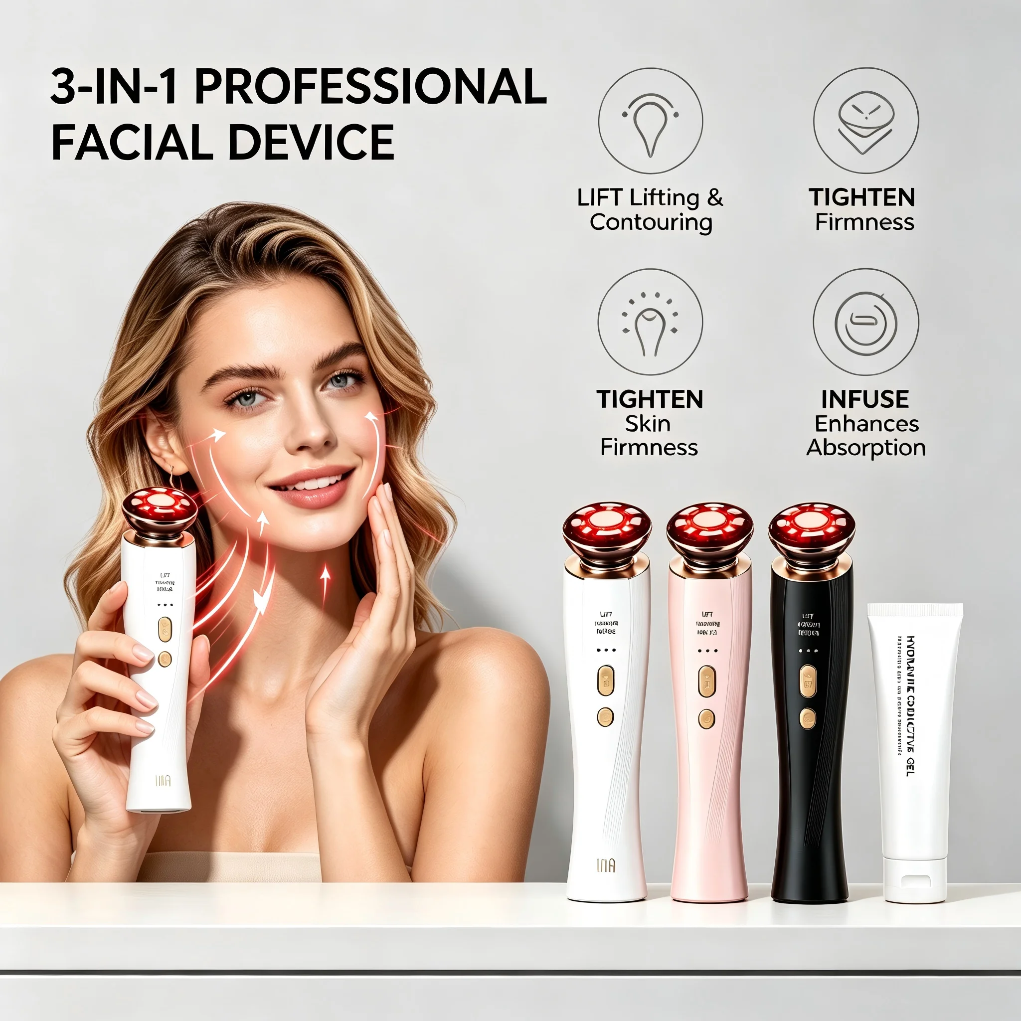 3 in 1 Red Light Handle Facial Device Portable V Shaped Face Lifting Slimming Massager for Neck Skin Tightening Anti-Aging Skincare Tool For Women Travel Home Use Gift
3 in 1 Red Light Handle Facial Device Portable V Shaped Face Lifting Slimming Massager for Neck Skin Tightening Anti-Aging Skincare Tool For Women Travel Home Use Gift
