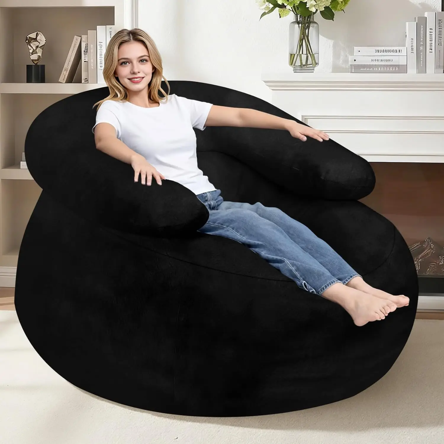 Oversized Bean Bag Sofa with Filler, Ultra Soft Faux Fur Floor Chair for Gaming and Reading, Black
Oversized Bean Bag Sofa with Filler, Ultra Soft Faux Fur Floor Chair for Gaming and Reading, Black