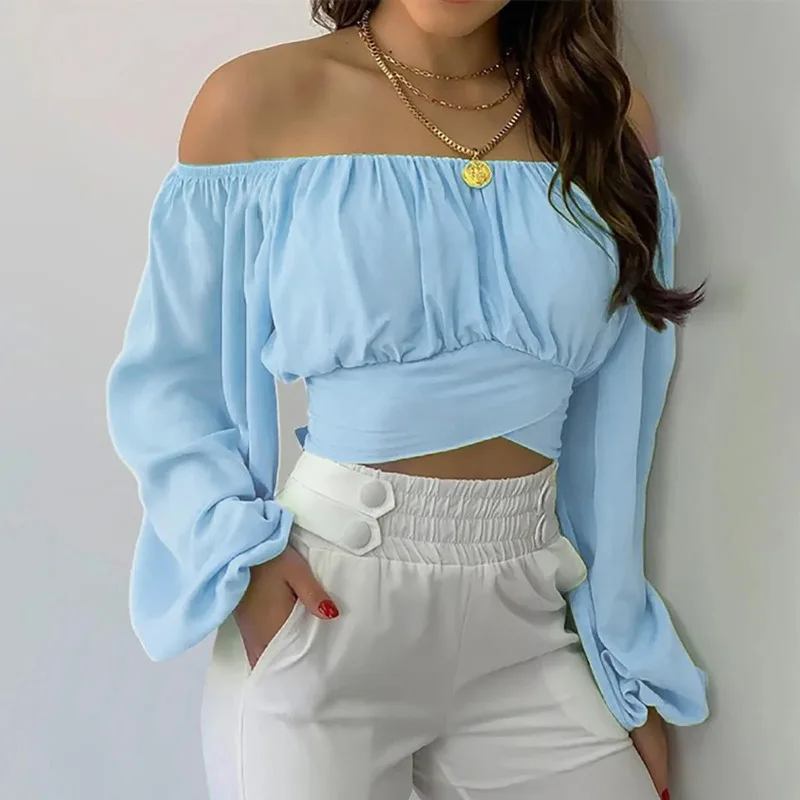 Women Sexy Off Shoulder Long Sleeve Top Self Tie Knot Crop Top Blouse Solid Color WoMen's Blouses Y2k Female Summer Shirts 블라우스
Women Sexy Off Shoulder Long Sleeve Top Self Tie Knot Crop Top Blouse Solid Color WoMen's Blouses Y2k Female Summer Shirts 블라우스
