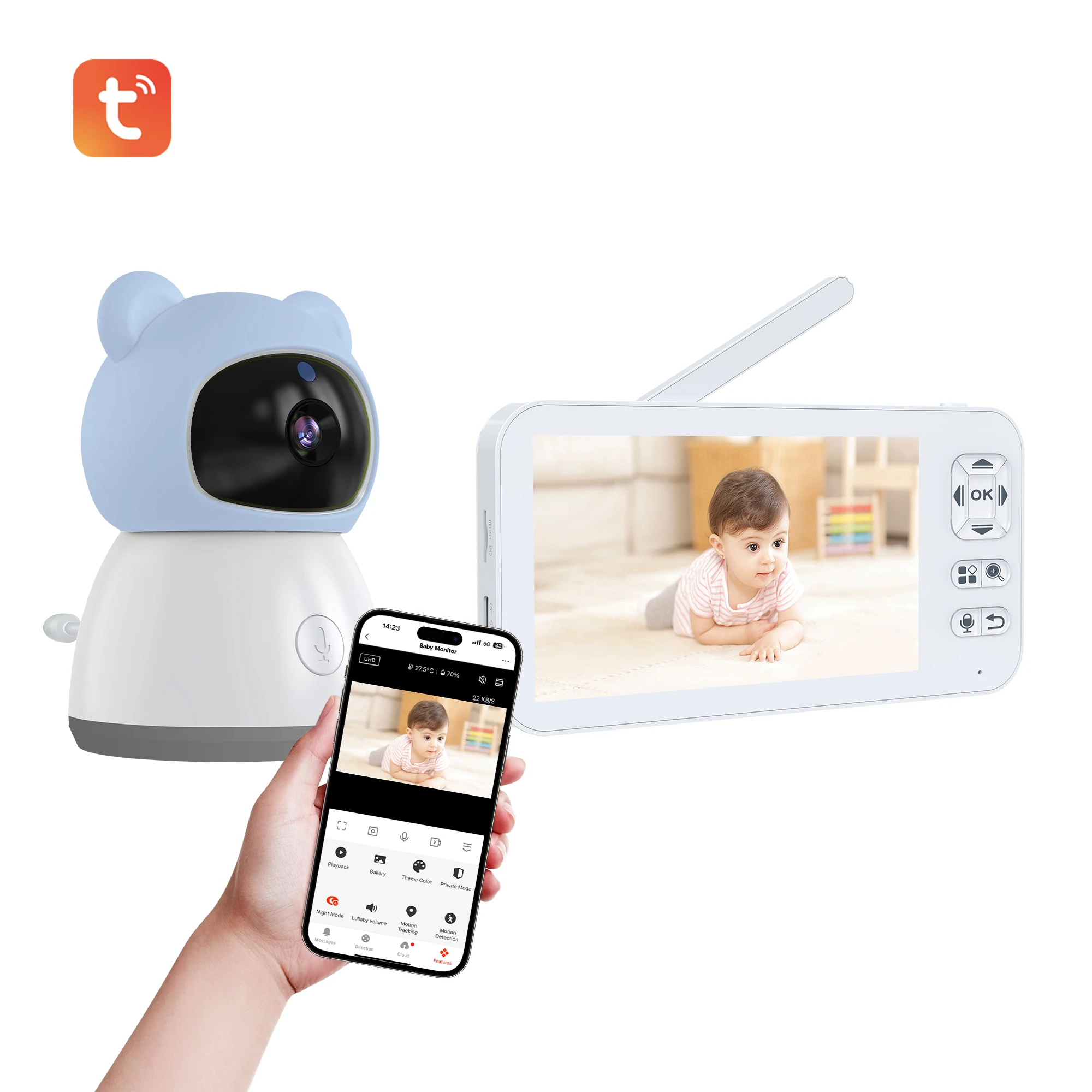 5-inch Screen Baby Phone Monitor Wireless 2-Way Audio Lullaby 720P Wireless Wifi Camera Video Baby Monitor with Tuya Smart App
5-inch Screen Baby Phone Monitor Wireless 2-Way Audio Lullaby 720P Wireless Wifi Camera Video Baby Monitor with Tuya Smart App