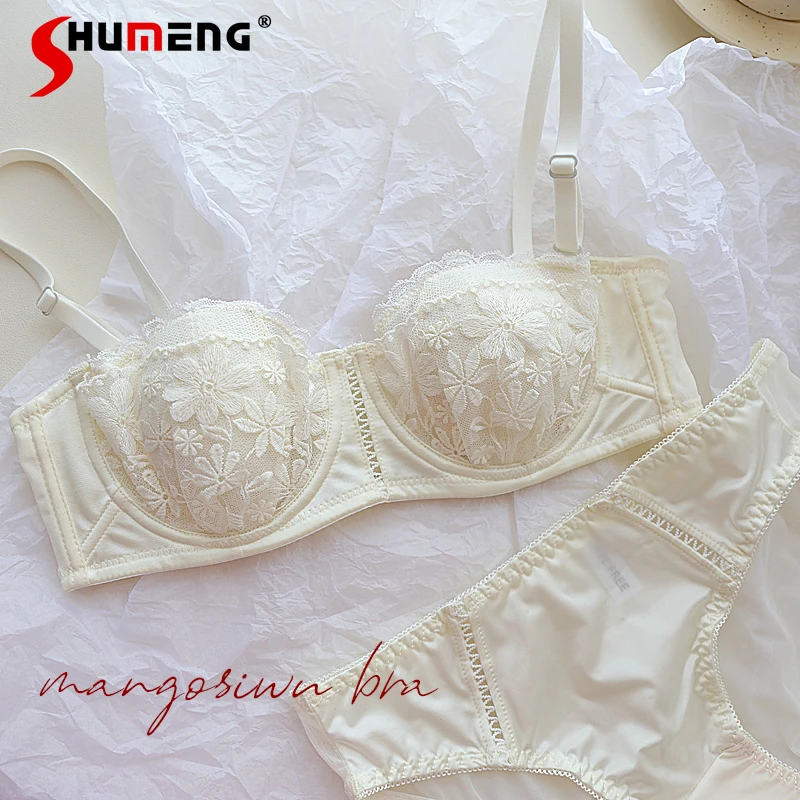 Luxurious French Satin Lace Intimates Women's Thin Cup Half Cup Bra Set with Small Bust Female Push Up Pure Desire Brief Suits
Luxurious French Satin Lace Intimates Women's Thin Cup Half Cup Bra Set with Small Bust Female Push Up Pure Desire Brief Suits