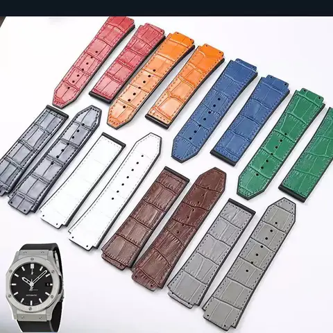 Genuine leather Watch Strap For HUBLOT Big Bang Series Bottom silicone Watch Bracelet Watch accessories 25mm*19mm With tools