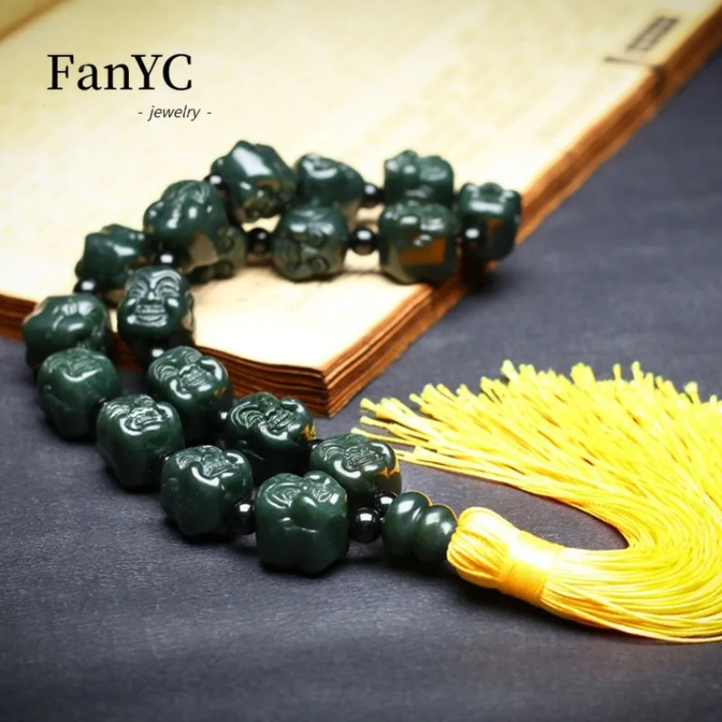 Natural Hetian Green Jade Lotus Prayer Bead Bracelet Maitreya Buddha Beads Car Hanging Jewelry for Men and Women Holiday Gift 
Natural Hetian Green Jade Lotus Prayer Bead Bracelet Maitreya Buddha Beads Car Hanging Jewelry for Men and Women Holiday Gift