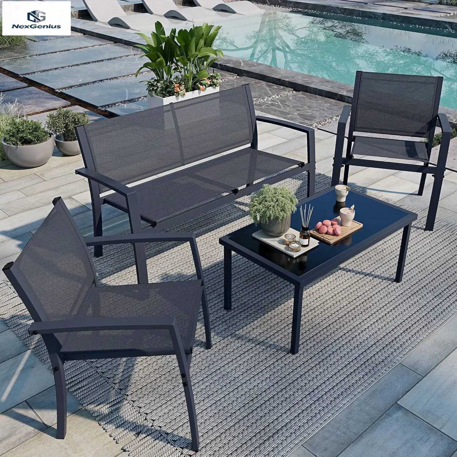 Gray Patio Furniture Set Four Piece All Weather Outdoor Conversation Set With Glass Coffee Table Loveseat Two Single Chairs For
Gray Patio Furniture Set Four Piece All Weather Outdoor Conversation Set With Glass Coffee Table Loveseat Two Single Chairs For