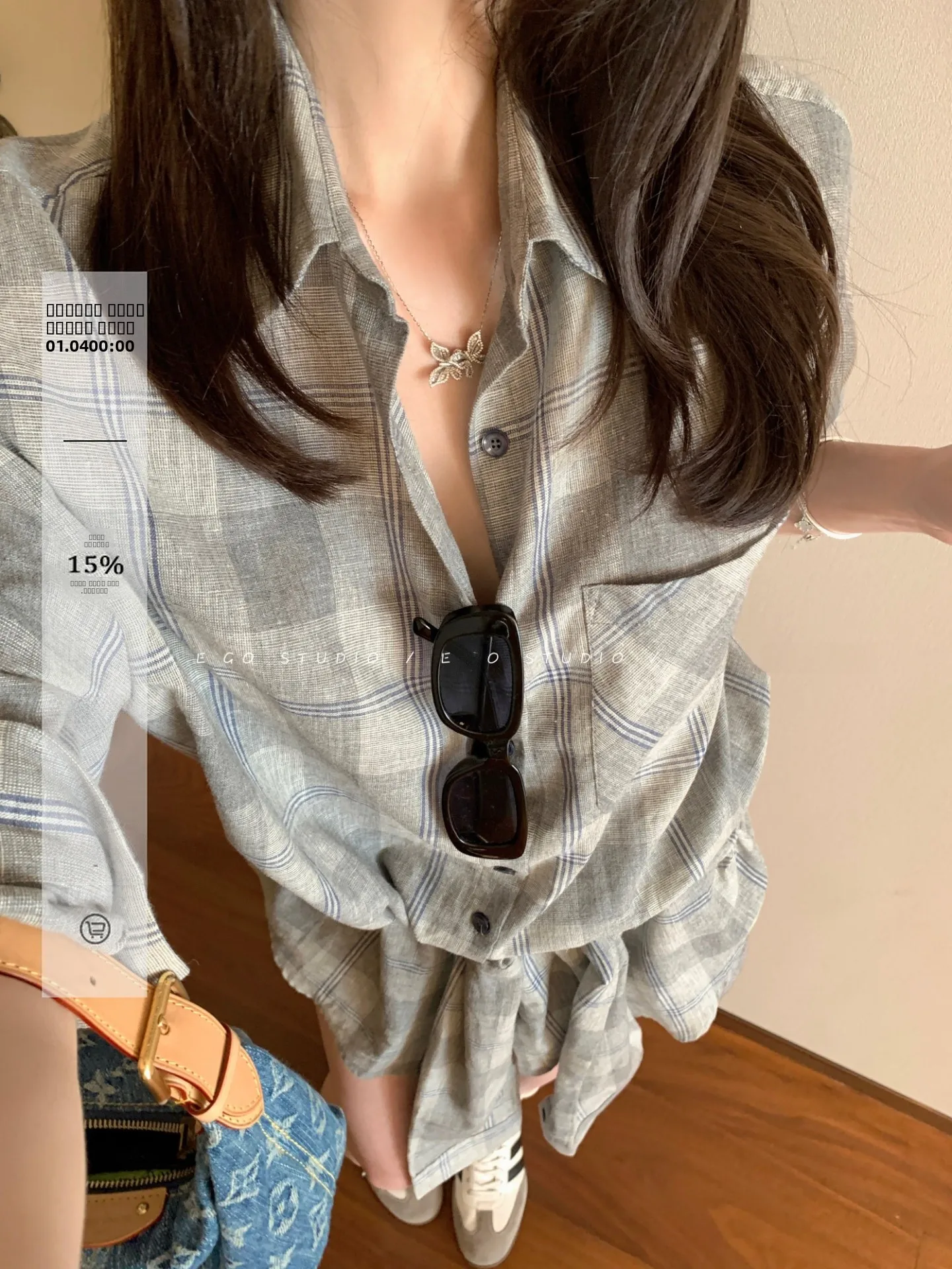 Ego Studio Summer Sun Protection Linen Cotton Thin Tie Design Plaid Mid-Length irt Design Sensation Women's irt
Ego Studio Summer Sun Protection Linen Cotton Thin Tie Design Plaid Mid-Length irt Design Sensation Women's irt