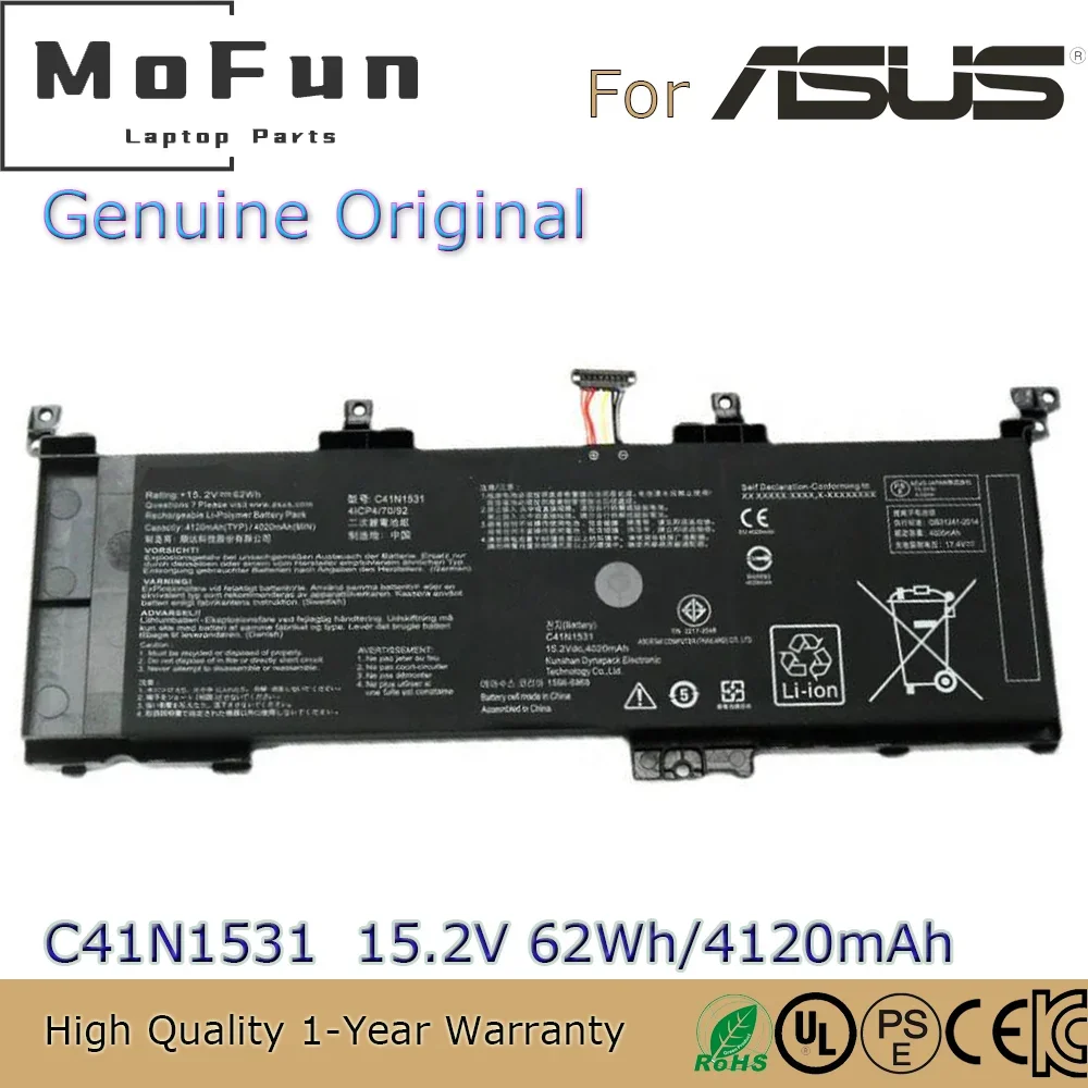 Brand New Original C41N1531 15.2V 62Wh Laptop Battery for Asus ROG Strix GL502VT-1B GL502VS-1A GL502VY-DS71 4ICP4/70/92 etc.
Brand New Original C41N1531 15.2V 62Wh Laptop Battery for Asus ROG Strix GL502VT-1B GL502VS-1A GL502VY-DS71 4ICP4/70/92 etc.
