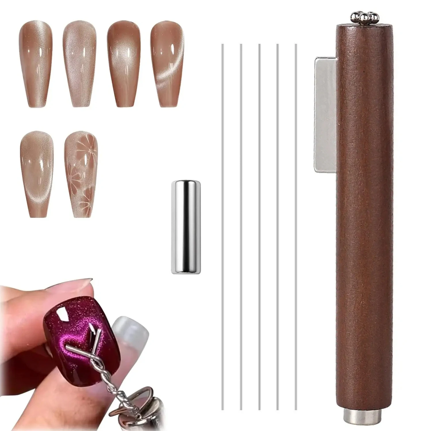 3 in1 Cat Eye Gel Polish Magnet Wand, 1Pc Cylinder Magnet & 5Pcs Iron Wire for Heart & Cat Paw Effects
3 in1 Cat Eye Gel Polish Magnet Wand, 1Pc Cylinder Magnet & 5Pcs Iron Wire for Heart & Cat Paw Effects