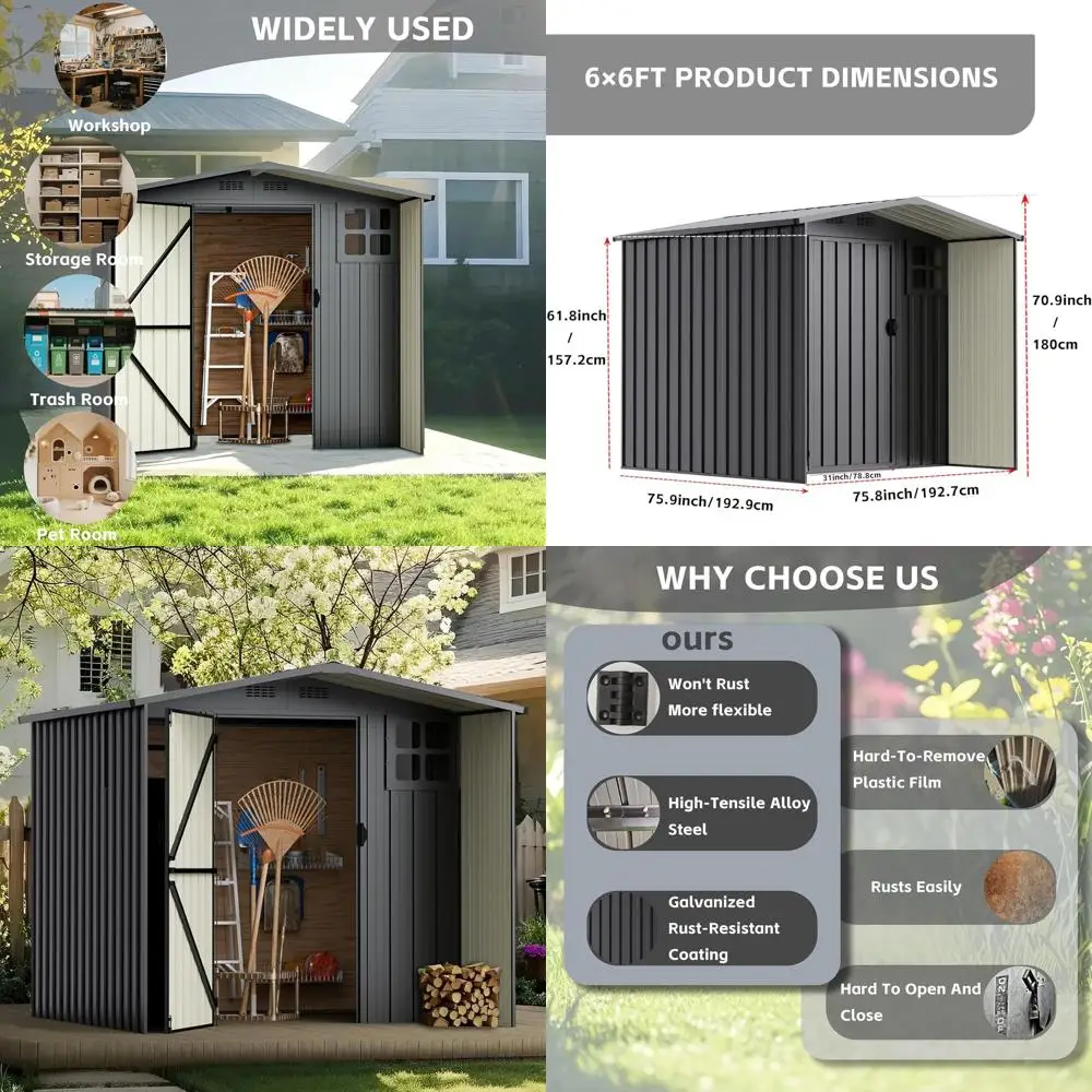 6x6 Серый уличный металлический навес - запираемый, водонепроницаемое хранилище для садовых инструментов, газонокосилки, предметов для патио
6x6 Серый уличный металлический навес - запираемый, водонепроницаемое хранилище для садовых инструментов, газонокосилки, предметов для патио