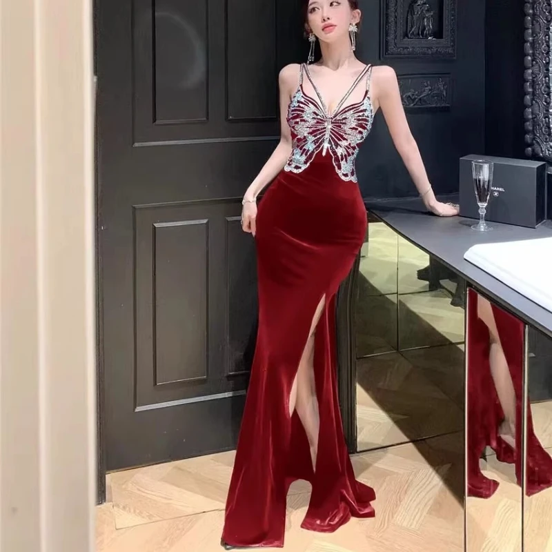 Celebrity Sheath Mermaid Birthday Dress for Women Elegant Velvet Split Party Dress Sexy Deep V-neck Crystal Butterfly Long Dress
Celebrity Sheath Mermaid Birthday Dress for Women Elegant Velvet Split Party Dress Sexy Deep V-neck Crystal Butterfly Long Dress