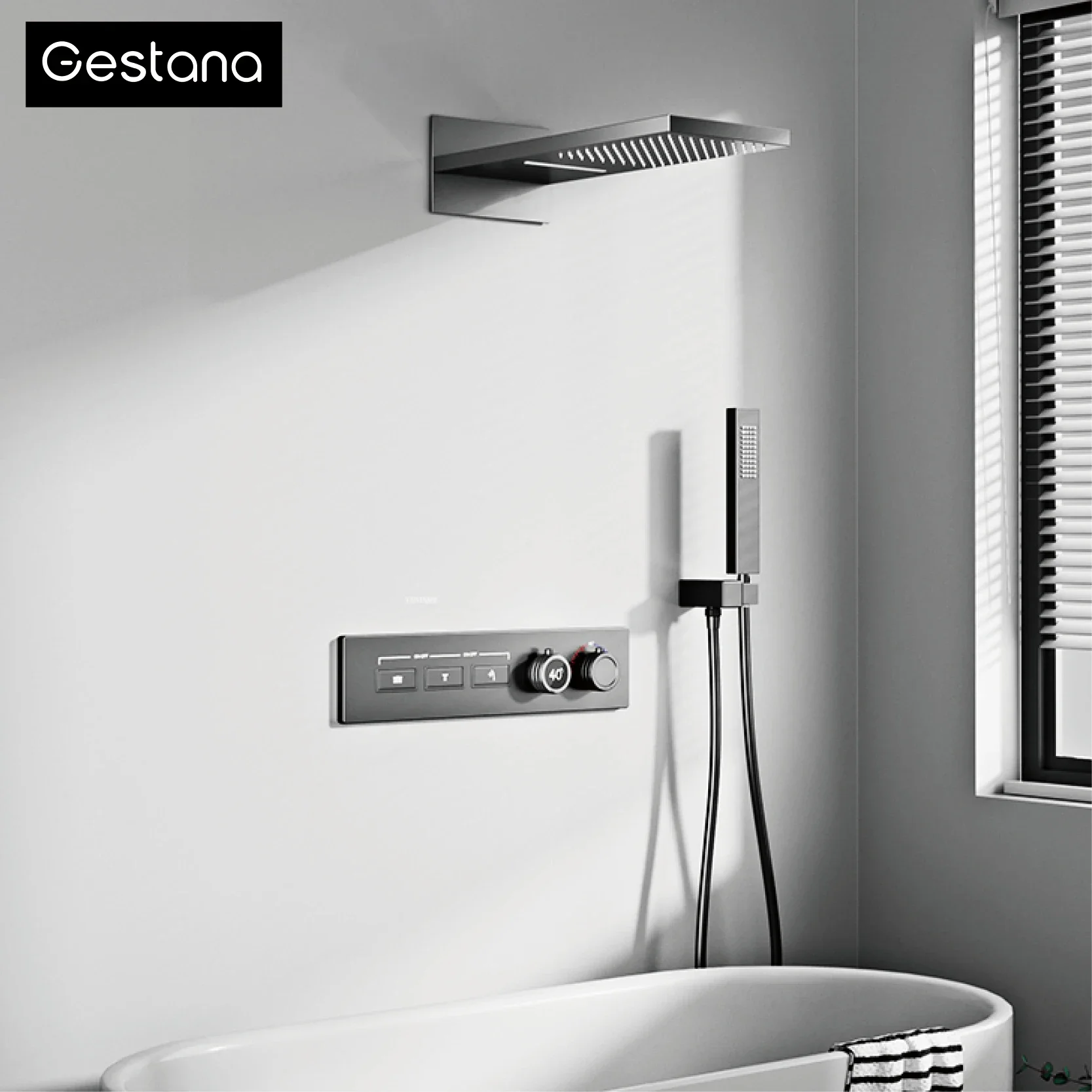 Gun Gray Brass Wall Mounted Constant Temperature LED Digital Shower System Modern Hidden Installation Anti-Scald Rain Shower Set
Gun Gray Brass Wall Mounted Constant Temperature LED Digital Shower System Modern Hidden Installation Anti-Scald Rain Shower Set