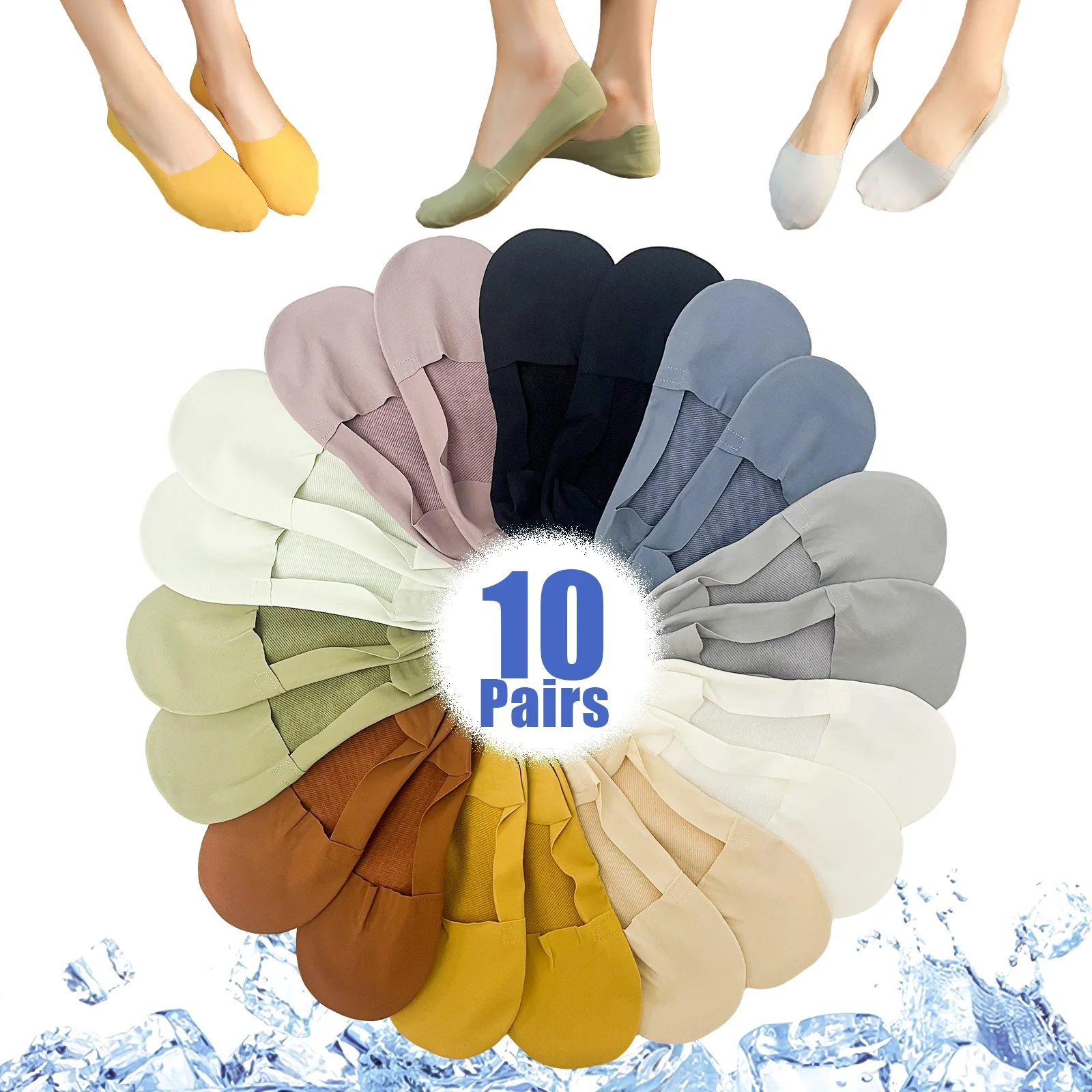 10 Pairs Women's No Show Ultra Low Cut Liner Socks - Ice Feeling, Non-Slip, Invisible, Thin
10 Pairs Women's No Show Ultra Low Cut Liner Socks - Ice Feeling, Non-Slip, Invisible, Thin