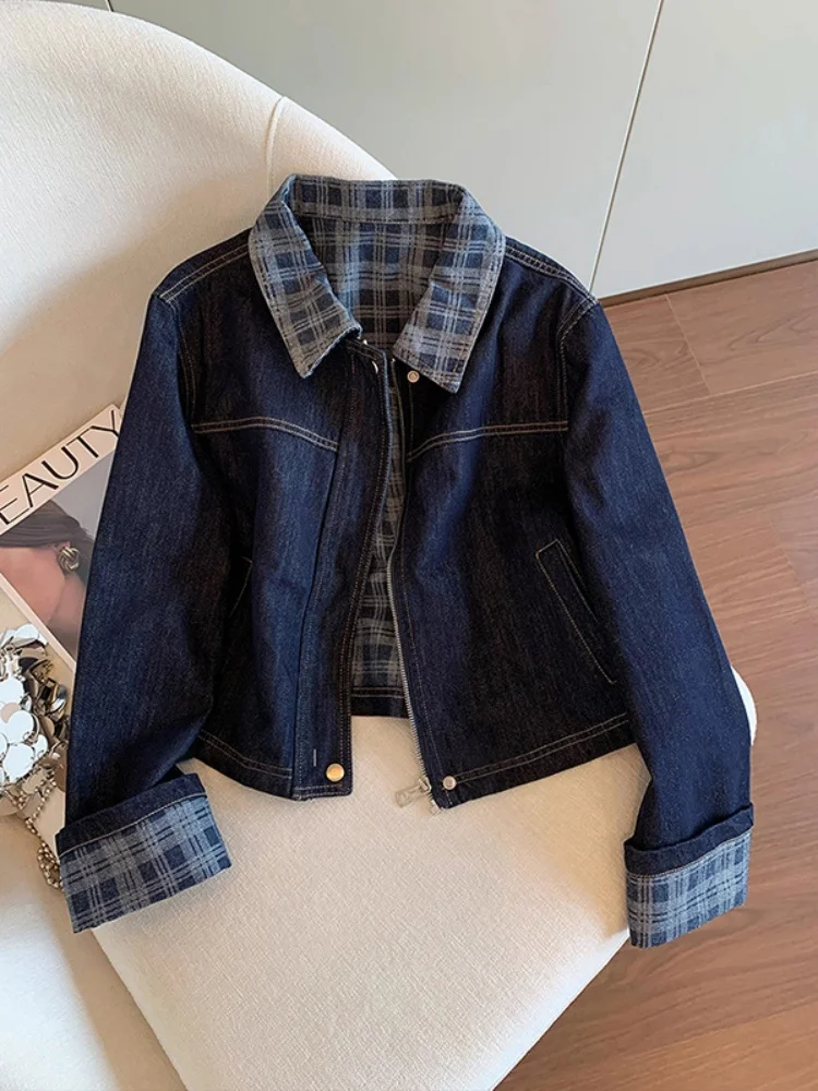 Deep Blue Retro Plaid Splicing Collar Denim Jaet ex Spring Autumn Casual Versatile Jaet Top for Men And Women
Deep Blue Retro Plaid Splicing Collar Denim Jaet ex Spring Autumn Casual Versatile Jaet Top for Men And Women