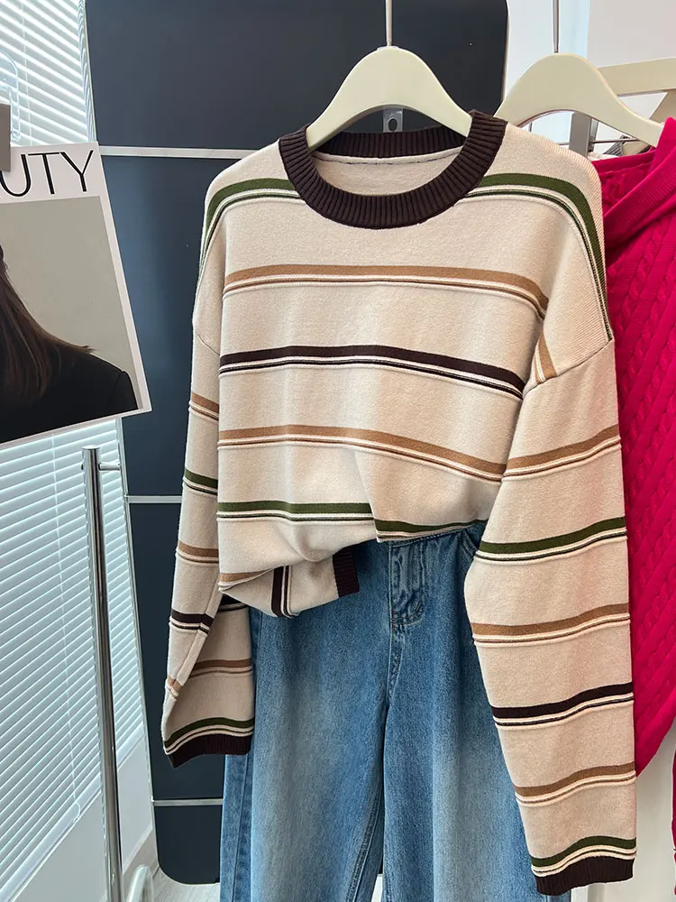 Вязаная основа в полоску, уникальный круглый пуловер Ne Ele Lazy Sle, высококачественный топ для молодежи
Вязаная основа в полоску, уникальный круглый пуловер Ne Ele Lazy Sle, высококачественный топ для молодежи