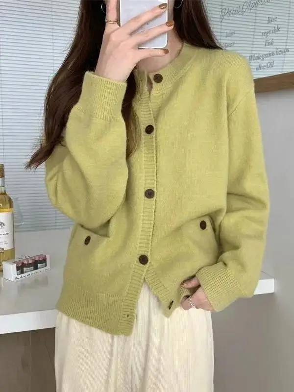 Korean Style Casual Knitted Open Cardigan Loose Fit round Neck Shoulder Sleeve Women's Autumn Winter Fashionable Outerwear
Korean Style Casual Knitted Open Cardigan Loose Fit round Neck Shoulder Sleeve Women's Autumn Winter Fashionable Outerwear