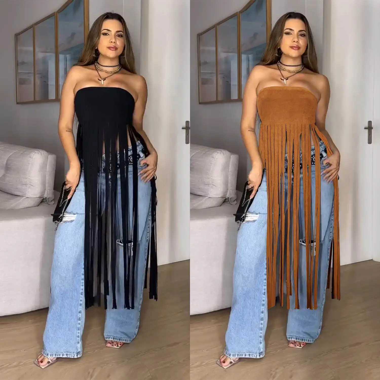 Fashionable Women's Sexy Sleeveless Long Dress Pure Color Tassel Trim Deer Skin Velvet C7436 Cross-Border Clothing
Fashionable Women's Sexy Sleeveless Long Dress Pure Color Tassel Trim Deer Skin Velvet C7436 Cross-Border Clothing