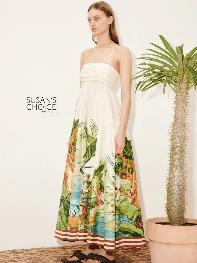 Susan Organic Cotton Midi Dress Women's Jungle Print Summer Vacation Style Loose Fit Umbrella Skirt Maxi Dress White Color
Susan Organic Cotton Midi Dress Women's Jungle Print Summer Vacation Style Loose Fit Umbrella Skirt Maxi Dress White Color