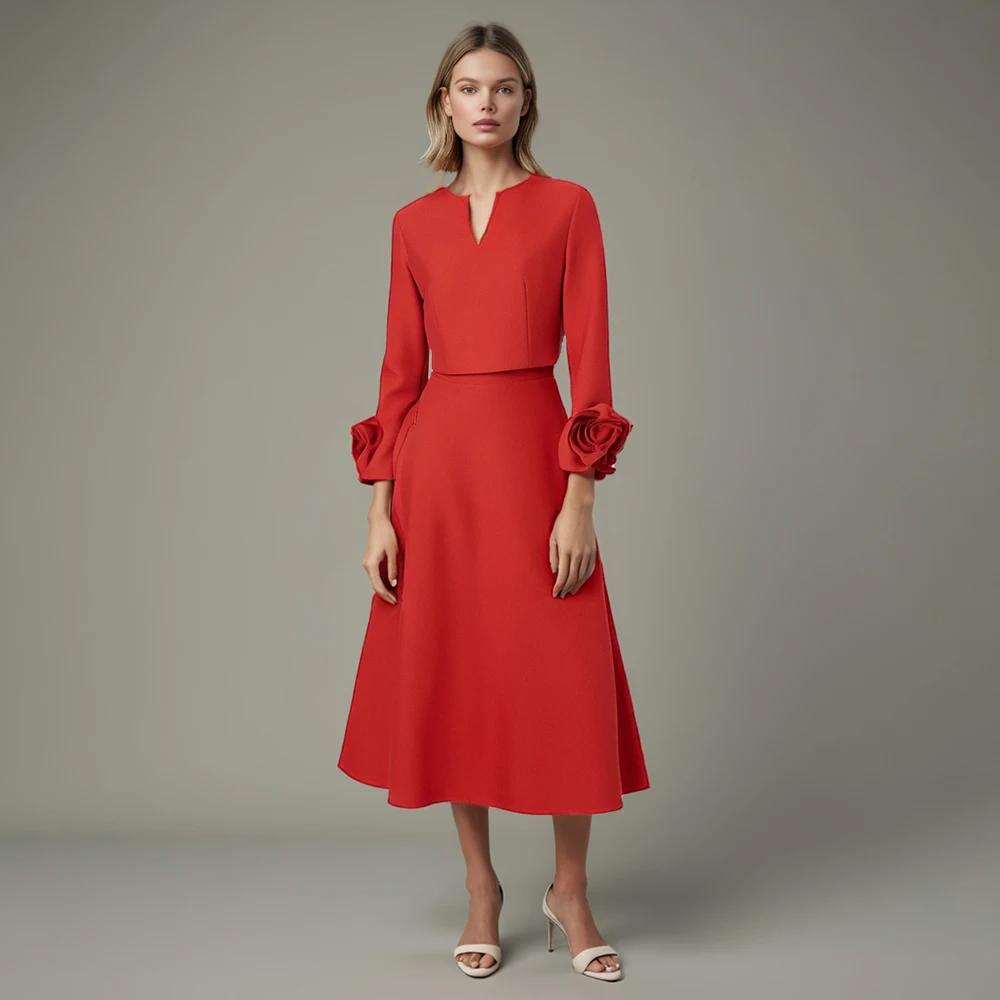 Solid Two Piece Set For Women V Neck Long Sleeve Spliced Appliques Top High Waist Midi Slimming Skirt Elegant Set Female New
Solid Two Piece Set For Women V Neck Long Sleeve Spliced Appliques Top High Waist Midi Slimming Skirt Elegant Set Female New