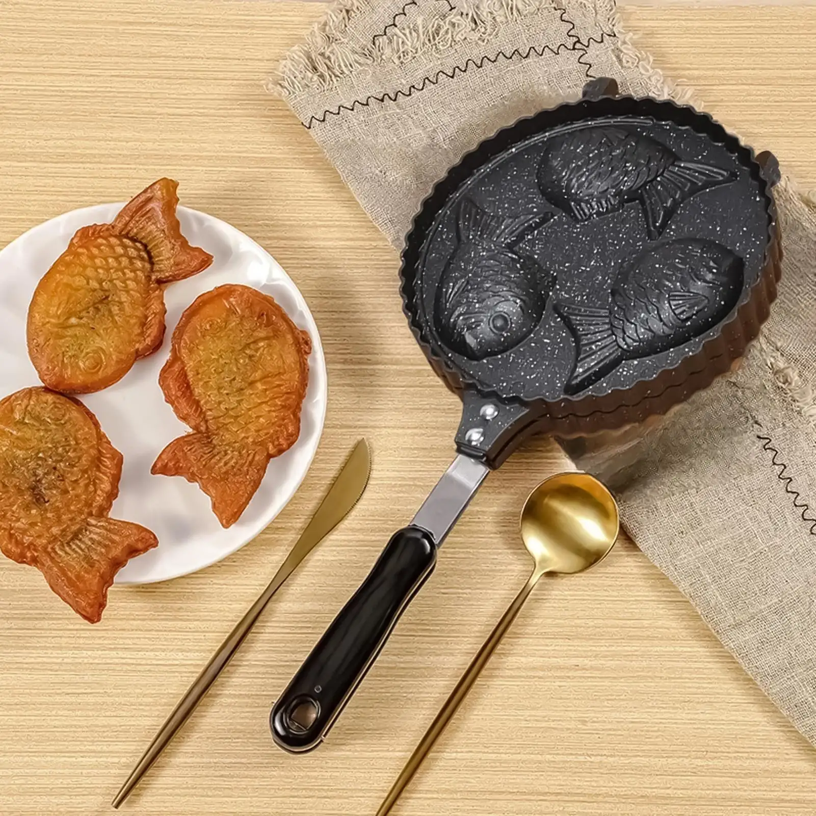 Fish Waffle Maker 3-Cavity Non-Stick Cookware Taiyaki Fish-Shaped Cake Pan For Catering Truck Home Gathering Beginners
Fish Waffle Maker 3-Cavity Non-Stick Cookware Taiyaki Fish-Shaped Cake Pan For Catering Truck Home Gathering Beginners