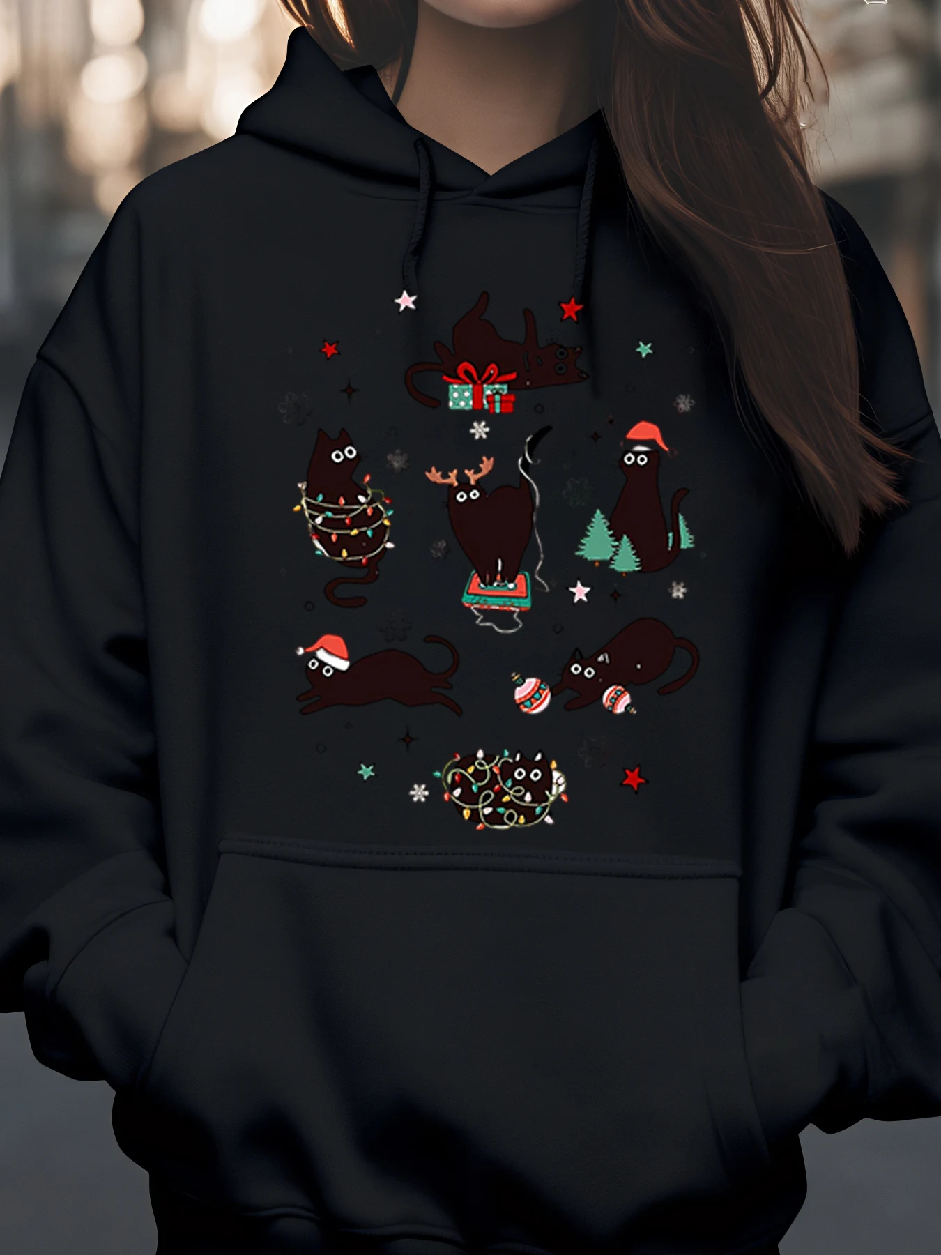 Толстовка с принтом рождественских кошек, праздничная повседневная одежда, женская мода
Толстовка с принтом рождественских кошек, праздничная повседневная одежда, женская мода