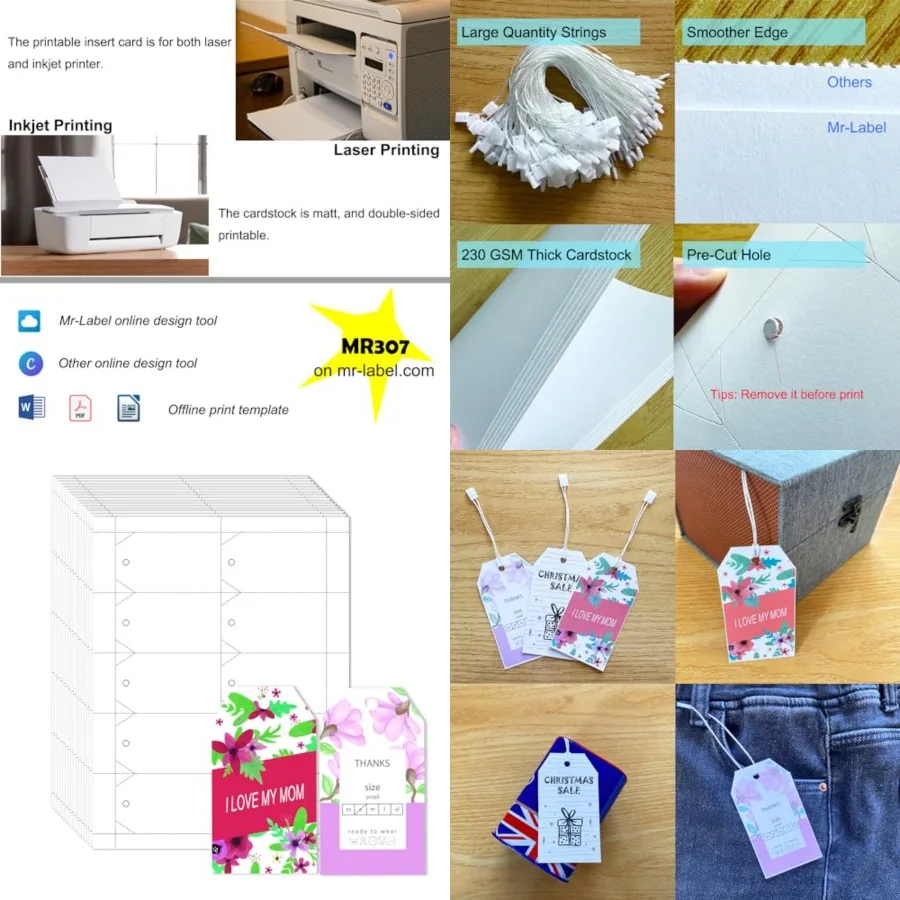 1000 Printable Blank Tags with String, 2" x 3.5", 230GSM Matt White Micro-Perforated Cardstock for Clothes Tags, Price Tags, Gi
1000 Printable Blank Tags with String, 2" x 3.5", 230GSM Matt White Micro-Perforated Cardstock for Clothes Tags, Price Tags, Gi