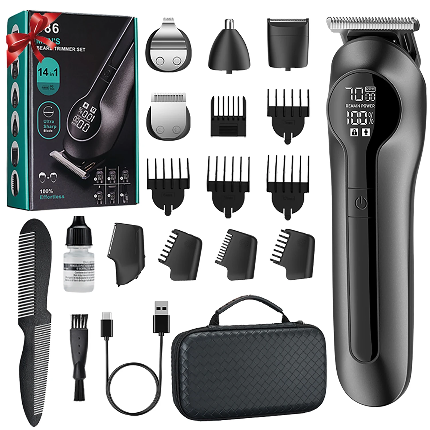 Hair Clipper for Men, Professional Cordless Barber Hair Cutting Trimmer Rechargeable Beard Nose Body Hair Grooming Kit for Men 6 in 1
Hair Clipper for Men, Professional Cordless Barber Hair Cutting Trimmer Rechargeable Beard Nose Body Hair Grooming Kit for Men 6 in 1