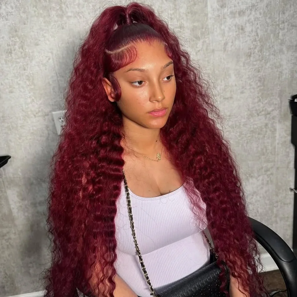 250 Density Deep Wave 99J Burgundy 13x4 Lace Frontal Wigs Human Hair 13x6 Curly 30 Inch HD Transparent Lace Front Wigs Brazilian
250 Density Deep Wave 99J Burgundy 13x4 Lace Frontal Wigs Human Hair 13x6 Curly 30 Inch HD Transparent Lace Front Wigs Brazilian