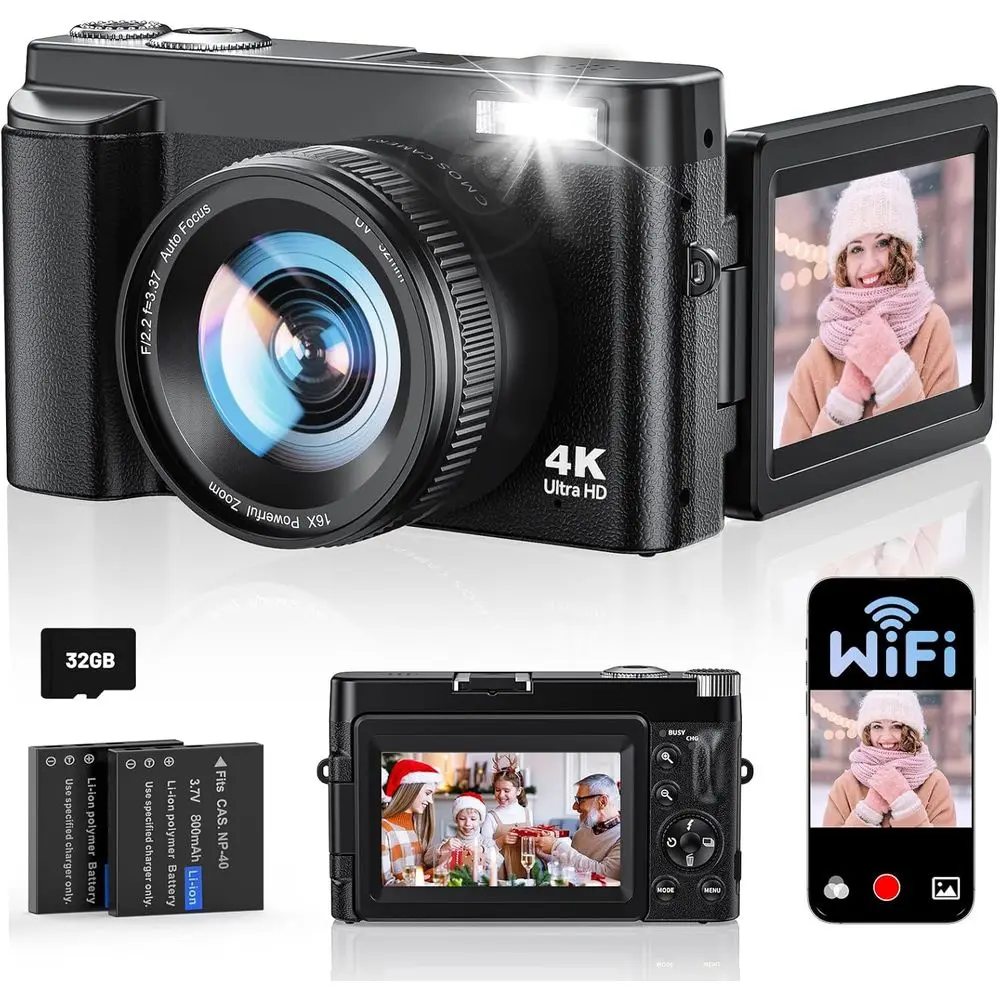 4K HD Photography Camera with 64MP Lens, 180° Panorama, 30FPS Video, 16X Zoom, 32GB Card, Compact Travel Model
4K HD Photography Camera with 64MP Lens, 180° Panorama, 30FPS Video, 16X Zoom, 32GB Card, Compact Travel Model