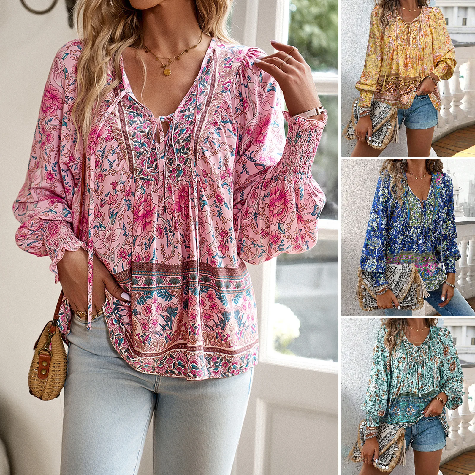 Cross-border 2025 Spring And Summer Bohemian Vacation Style People Cotton Printing Lace-up Long-sleeved Top Shirt Women
Cross-border 2025 Spring And Summer Bohemian Vacation Style People Cotton Printing Lace-up Long-sleeved Top Shirt Women