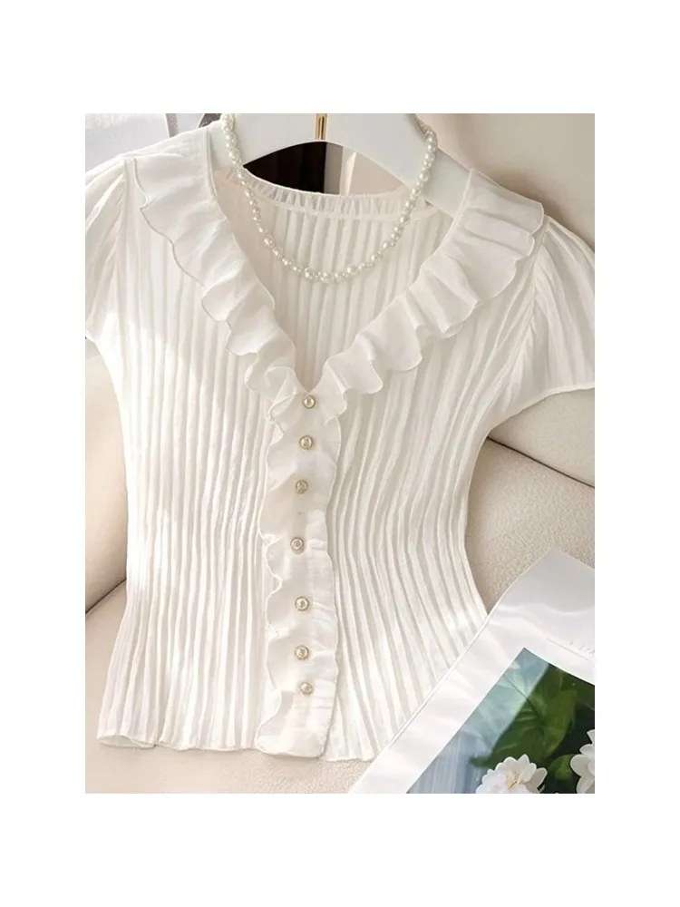 Summer New Unique Beautiful Slim Fit Knitted ort Sve T-irt Women's Sle White V-Ne Regular Length Korean Version
Summer New Unique Beautiful Slim Fit Knitted ort Sve T-irt Women's Sle White V-Ne Regular Length Korean Version