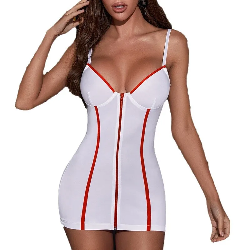 New Sexy Nurse Uniform Close-fitting Sling V-neck Package Hip Dresses Sweet Women's Zipper Slimming Dress Elegant Backless
New Sexy Nurse Uniform Close-fitting Sling V-neck Package Hip Dresses Sweet Women's Zipper Slimming Dress Elegant Backless