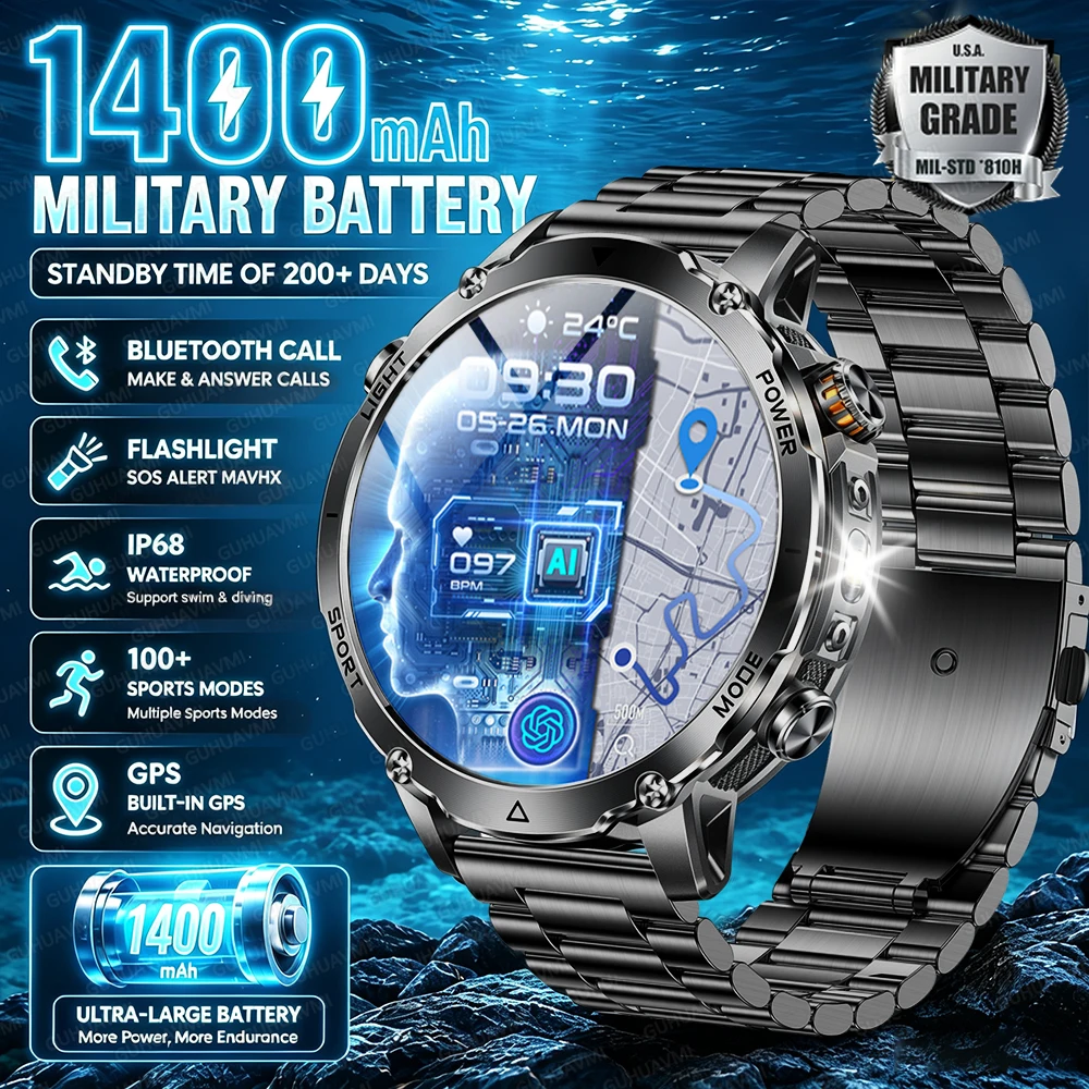 New 1400mAh Battery Outdoor Smart Watch Men GPS Tracker 1.7”AMOLED Flashlight BT Call IP68 Waterproof Swim Sports Smartwatches
New 1400mAh Battery Outdoor Smart Watch Men GPS Tracker 1.7”AMOLED Flashlight BT Call IP68 Waterproof Swim Sports Smartwatches
