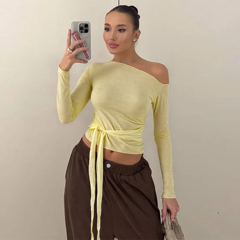 Tornova Slanted Shoulder Long Sleeve T-shirt Women's See Through Sexy Hot Girl Streetwear Pullovers Lace Up Slim Fit T shirt Top
Tornova Slanted Shoulder Long Sleeve T-shirt Women's See Through Sexy Hot Girl Streetwear Pullovers Lace Up Slim Fit T shirt Top